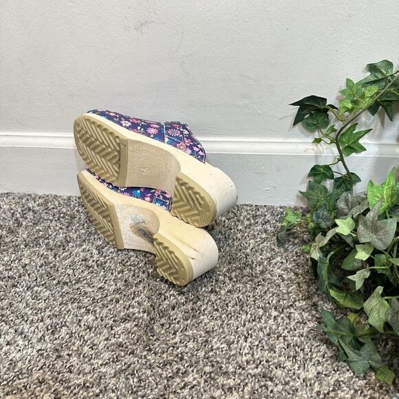 Bighorn Womens Wooden Clogs Purple Floral Leather size 36 US 6 Slip On Holland - Picture 5 of 8